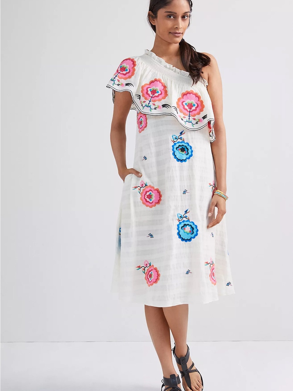 Plenty by Tracy Reese Embroidered One-Shoulder Maxi Dress
